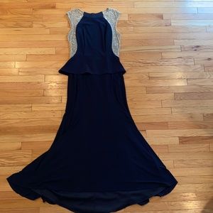 Xscape Navy Beaded Formal Gown